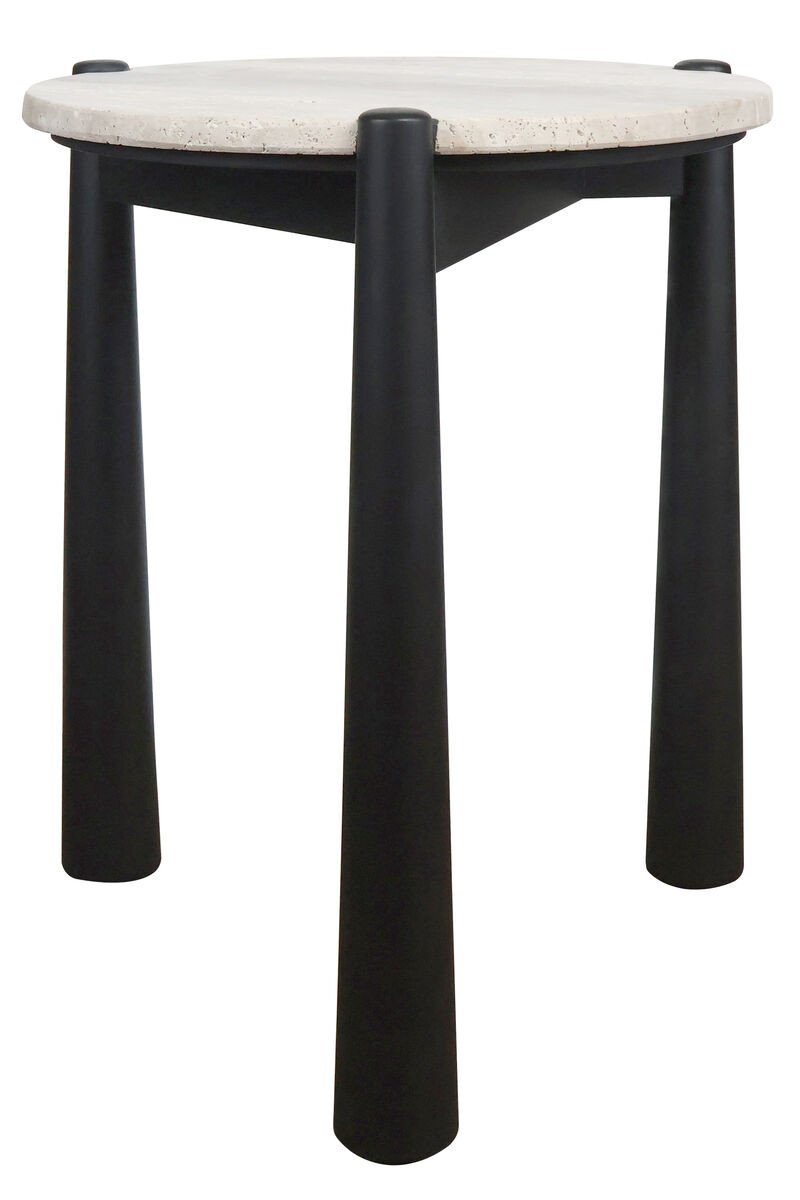 Wilbby Travertine Top and Black Finish Mango Wood Side Table Wilbby Travertine Top and Black Finish Mango Wood Side Table
