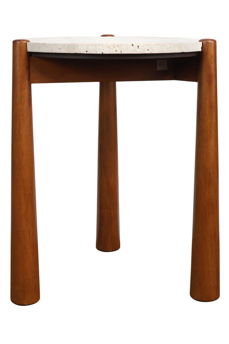 Wilbby Travertine Top and Brown Finish Mango Wood Side Table Wilbby Travertine Top and Brown Finish Mango Wood Side Table