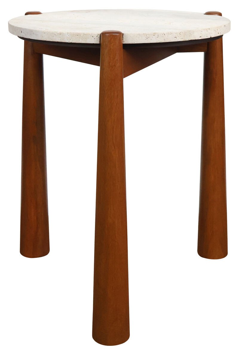 Wilbby Travertine Top and Brown Finish Mango Wood Side Table Wilbby Travertine Top and Brown Finish Mango Wood Side Table