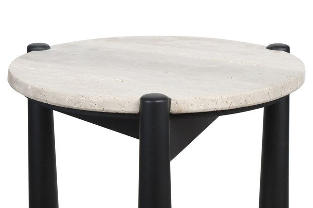 Wilbby Travertine Top and Black Finish Mango Wood Side Table Wilbby Travertine Top and Black Finish Mango Wood Side Table