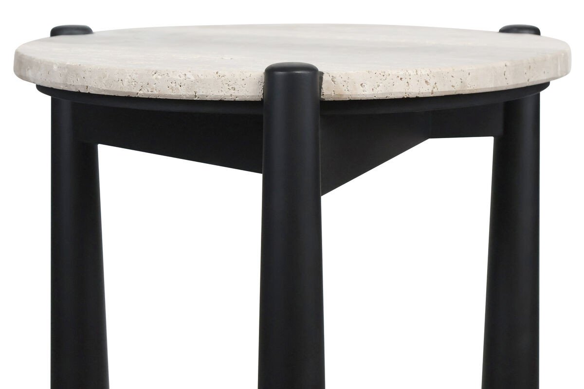 Wilbby Travertine Top and Black Finish Mango Wood Side Table Wilbby Travertine Top and Black Finish Mango Wood Side Table