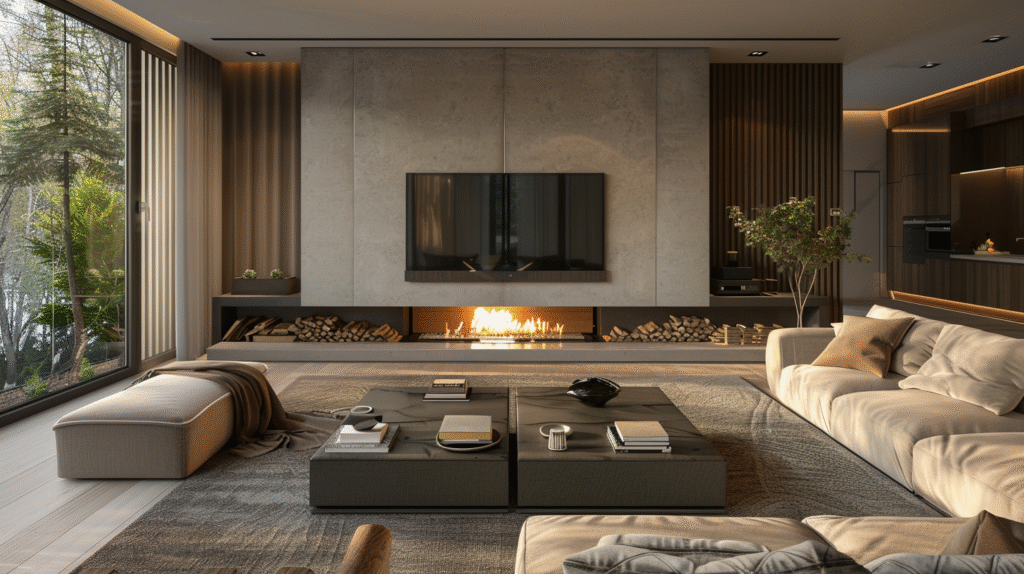 Living Room with Fireplace and TV