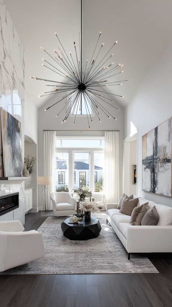 chandelier paired with luxury living room furniture