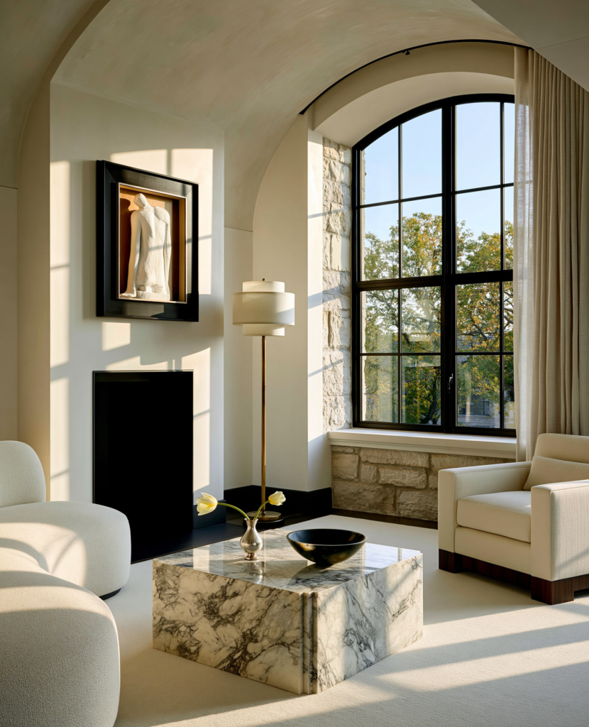 Sideboard with large mirror and styled accessories