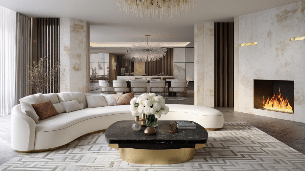Home décor statistics UK 2026 showing a luxury interior with mirror, table lamp, side table and decorative accessories