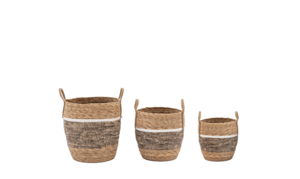 Woven Storage Basket Contrast Stripe Set of 3